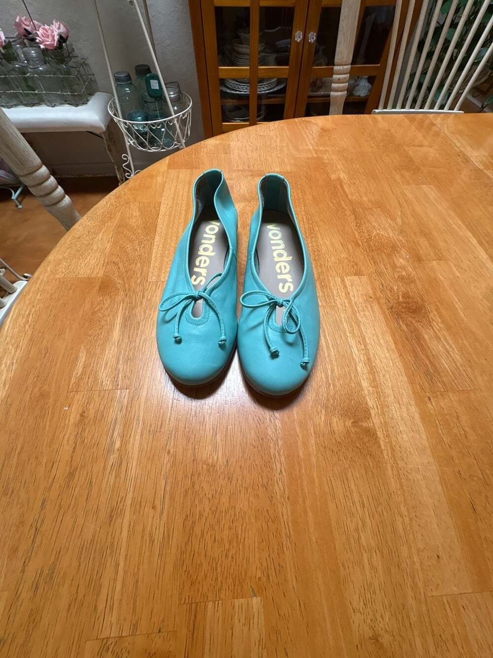 Wonders Leather Ballet Flats in Teal